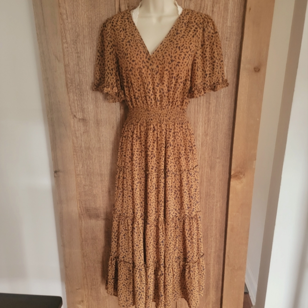 CALISTA BOHME print tiered midi DRESS size small